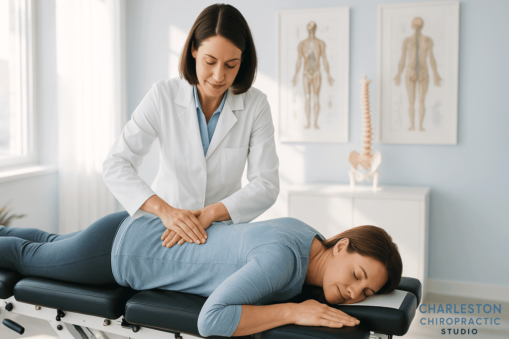 Chiropractor in Charleston performing spinal adjustment to relieve pain and improve mobility